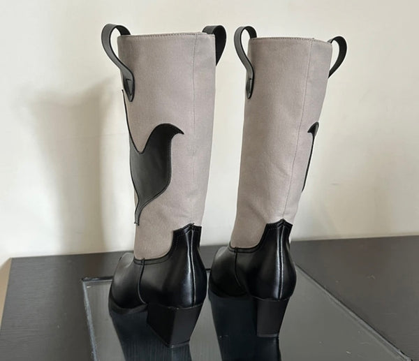 Women Fashion Color Patchwork Western Boots