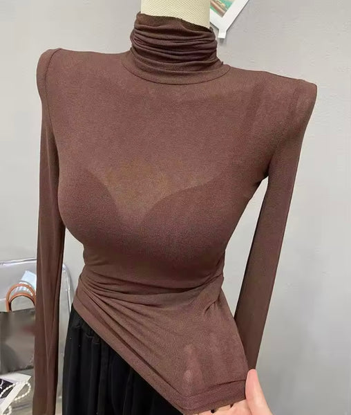 Women Fashion Turtleneck Full Sleeve Mesh Top