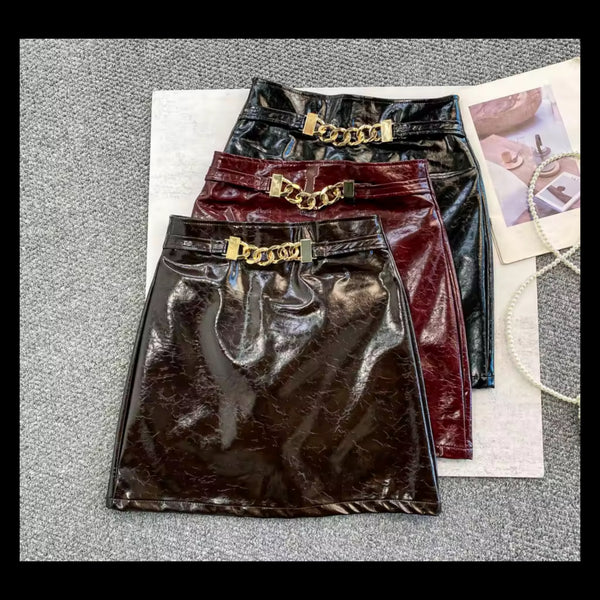 Women Sexy Fashion Chain PU Skirt