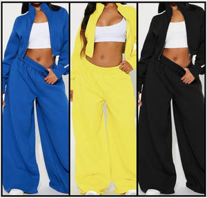 Women Fashion Color Striped Tracksuit Two Piece Crop Pant Set