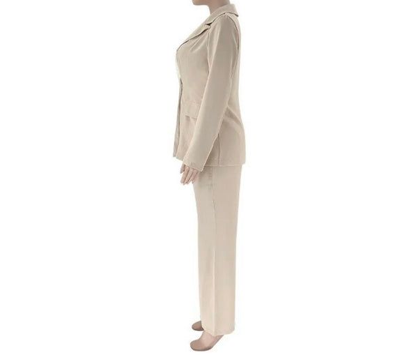 Women Fashion Color Patchwork Button Up Blazer Two Piece Pant Set