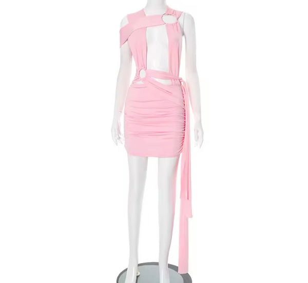 Women Sleeveless Sexy Cut Out Color Dress