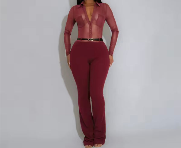 Women Sexy Mesh Patchwork Full Sleeve Fashion Jumpsuit