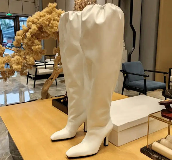 Women Fashion Solid Color Faux Leather Knee High Boots