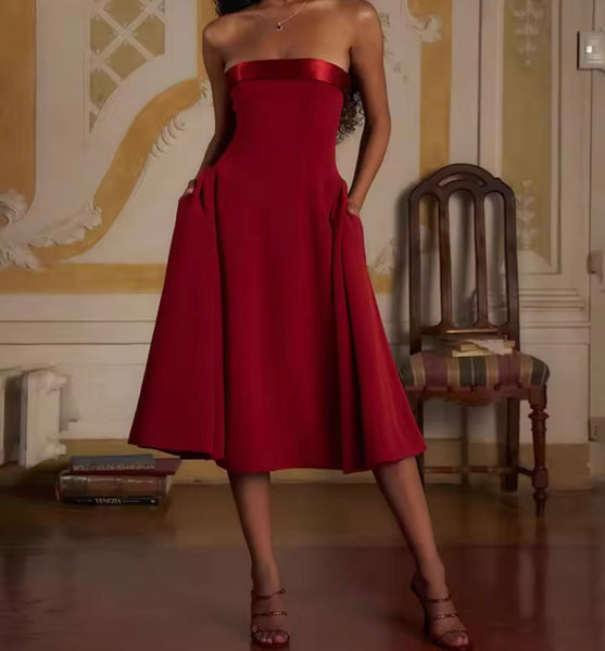 Women Strapless Sexy Knee Length Dress