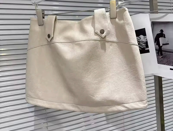 Women Fashion Beige Buckle Zipper Faux Leather Skirt