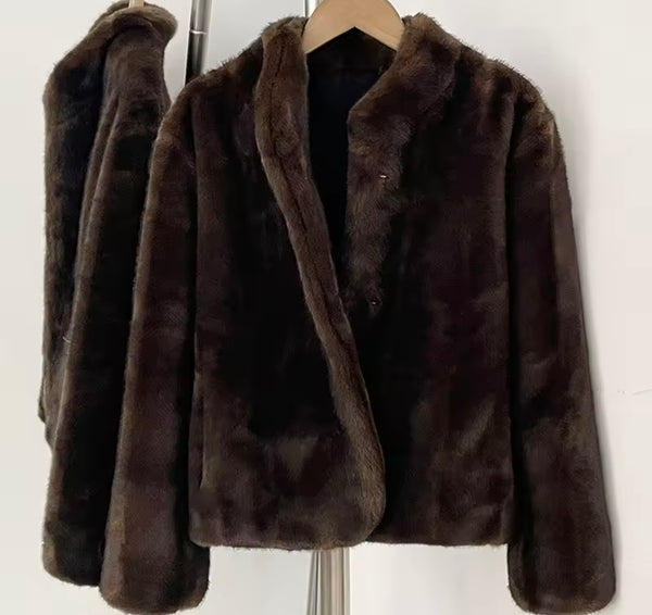 Women Fashion Color Faux Fur Jacket