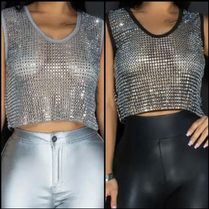 Women Sexy Bling Sleeveless Crop Top