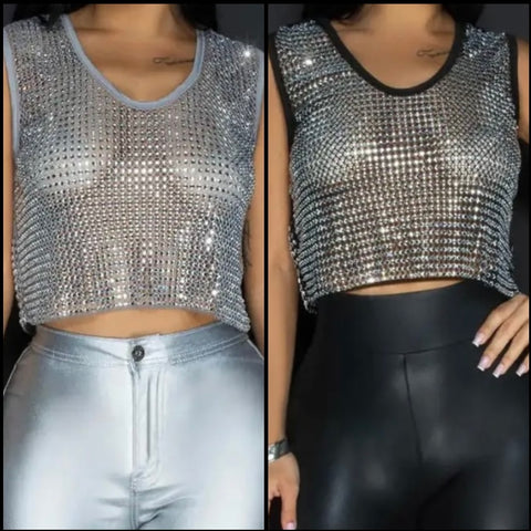 Women Sexy Bling Sleeveless Crop Top