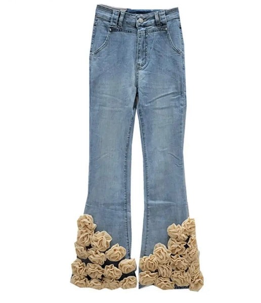Women Denim Fashion Color Floral Patchwork Pants