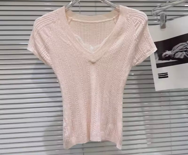 Women Pink Short Sleeve Two Piece Ruffled Mesh Skirt Set