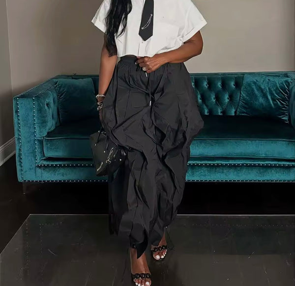 Women Color Fashion Ruffled Drawstring Pants