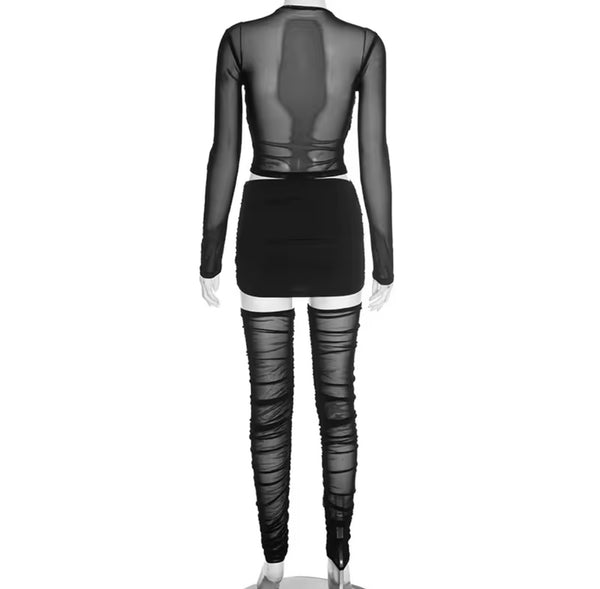 Women Sexy Full Sleeve Three Piece Skirt Set