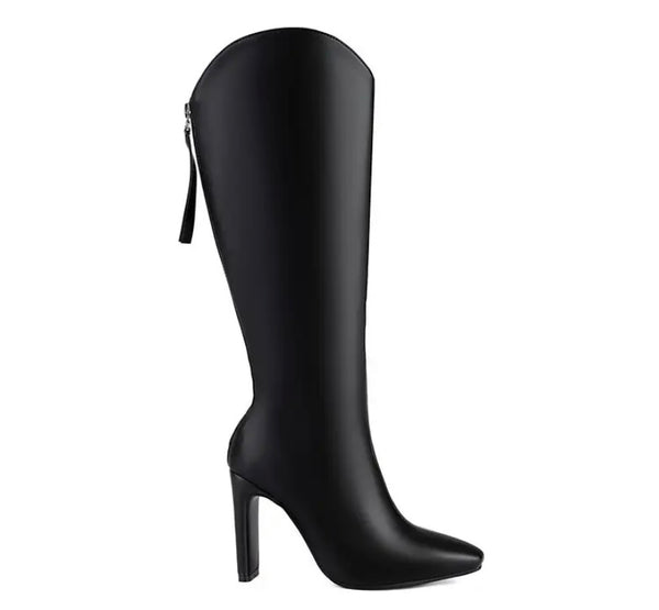 Women Fashion Faux Leather Back Zipper Knee High Boots