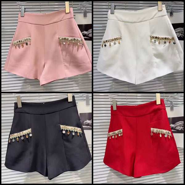 Women Color Beaded Tassel Fashion Shorts