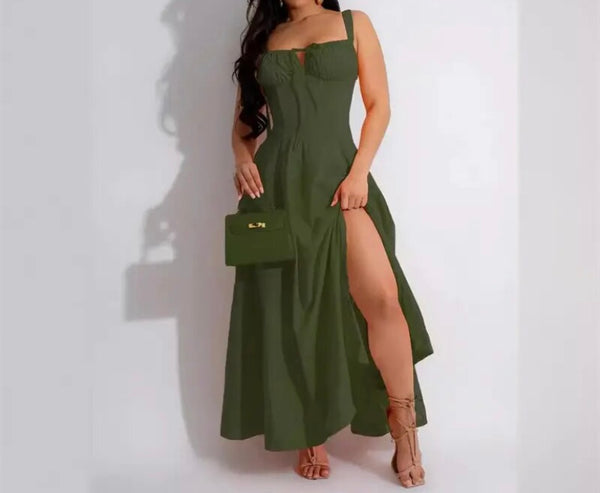 Women Sexy Sleeveless Solid Color Maxi Summer Dress