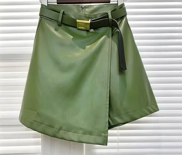 Women Fashion Faux Leather Wrap Shorts