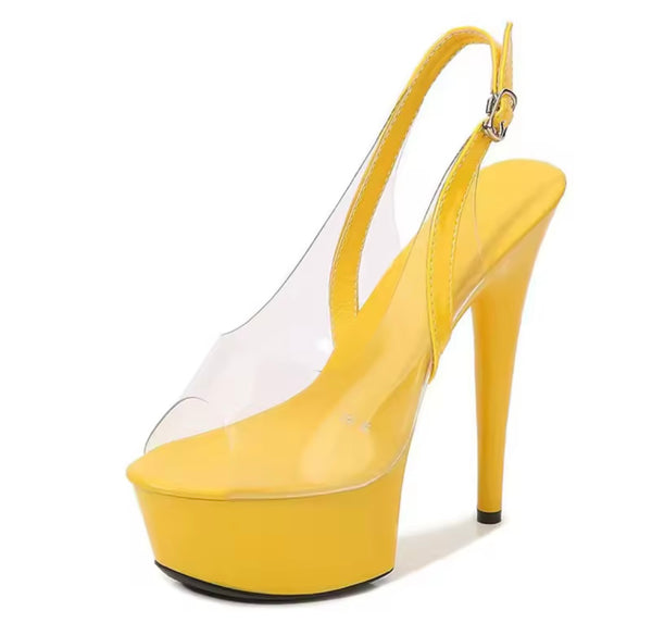 Women Open Toe Transparent Color Platform High Heels