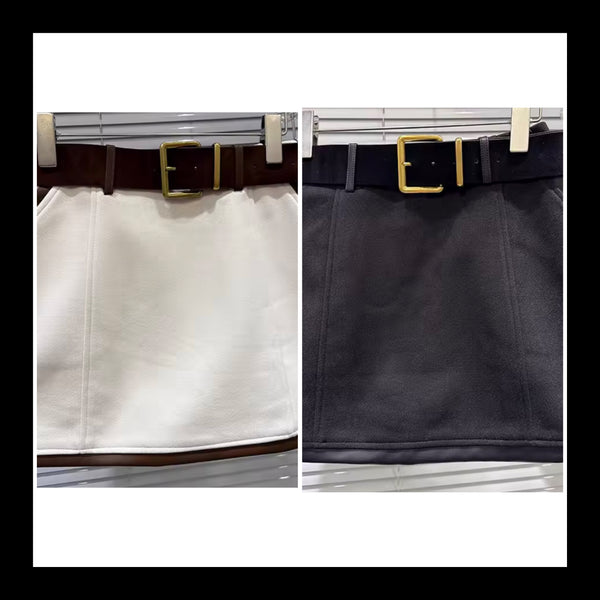 Women Color Belted Fashion Short Skirt
