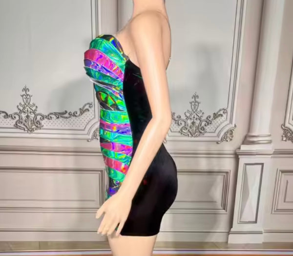 Women Sexy Metallic Colorful Sleeveless Velour Dress