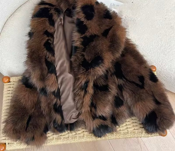 Women Fashion Animal Print Faux Fur Jacket