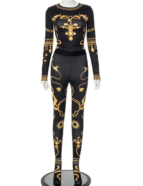 Women Black Printed Fashion Full Sleeve Two Piece Feet In Pant Set