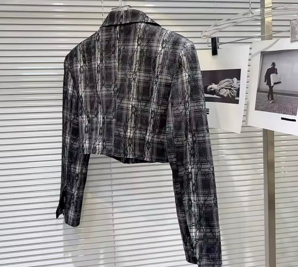 Women Plaid Bow Blazer Two Piece Pleated Skirt Set