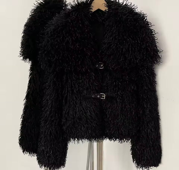 Women Fashion Color Faux Fur Warm Jacket