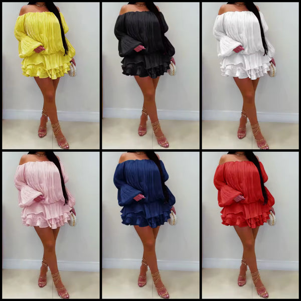Women Sexy Off The Shoulder Ruffle Full Sleeve Dress