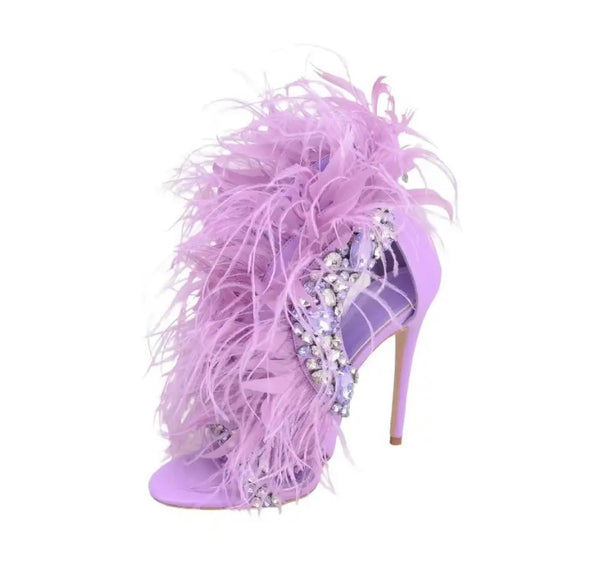 Women Fashion Bling Faux Fur High Heel Sandals