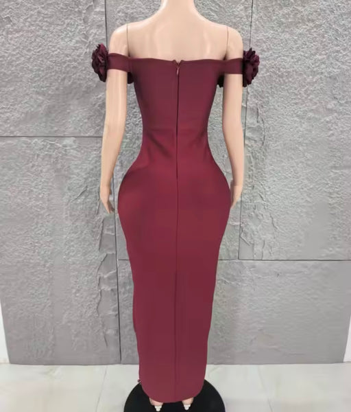 Women Floral Strapless Beaded Rhinestone Maxi Dress