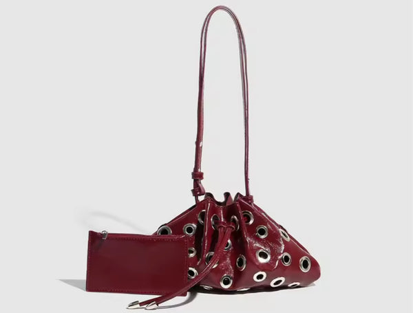 Women Fashion Faux Leather Rivet Mini Handbag Purse