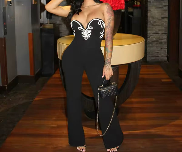 Women Sexy Sleeveless V-Neck Color Print Jumpsuit