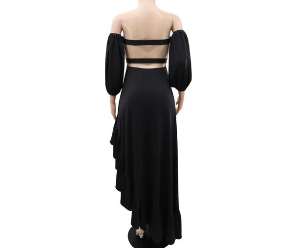 Women Sexy Off The Shoulder Cut Out Full Sleeve Open Back Maxi Dress