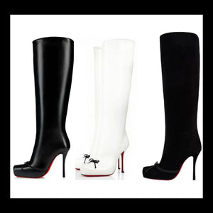 Women Fashion Square Toe High Heel Knee Length Boots