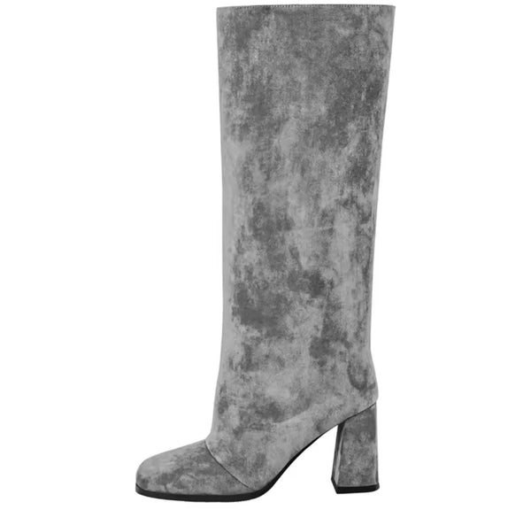 Women Fashion Color Square Toe Suede Knee High Boots