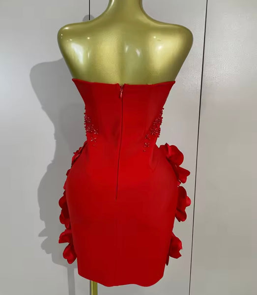 Women Sexy Strapless Floral Beaded Bandage Dress