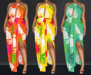 Women Sexy Sleeveless Colorful Print Asymmetrical Dress