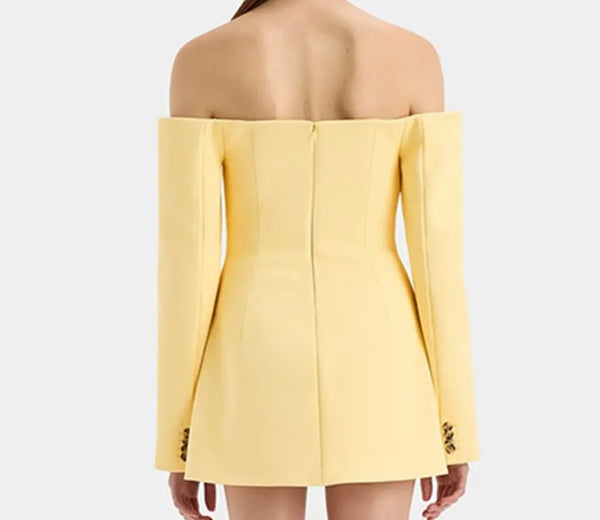Women Sexy Off The Shoulder Button Up Full Sleeve Blazer Dress