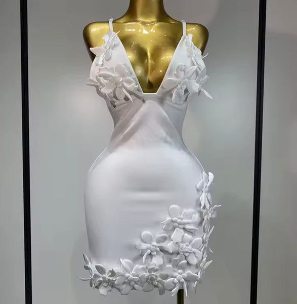 Women Sexy Sleeveless 3D Floral Embellishment Dress
