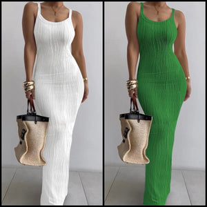 Women Sleeveless Sexy Solid Color Maxi Dress