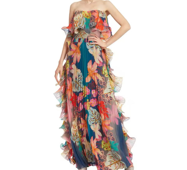 Women Sexy Fashion Multicolored Ruffled Swimsuit Cover Up Set