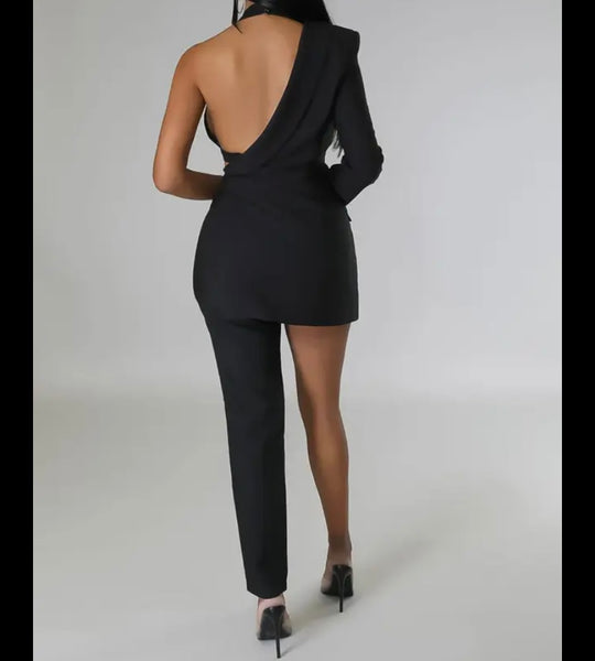 Women Black Sexy Fashion One Side Cut Out Full Sleeve Jumpsuit