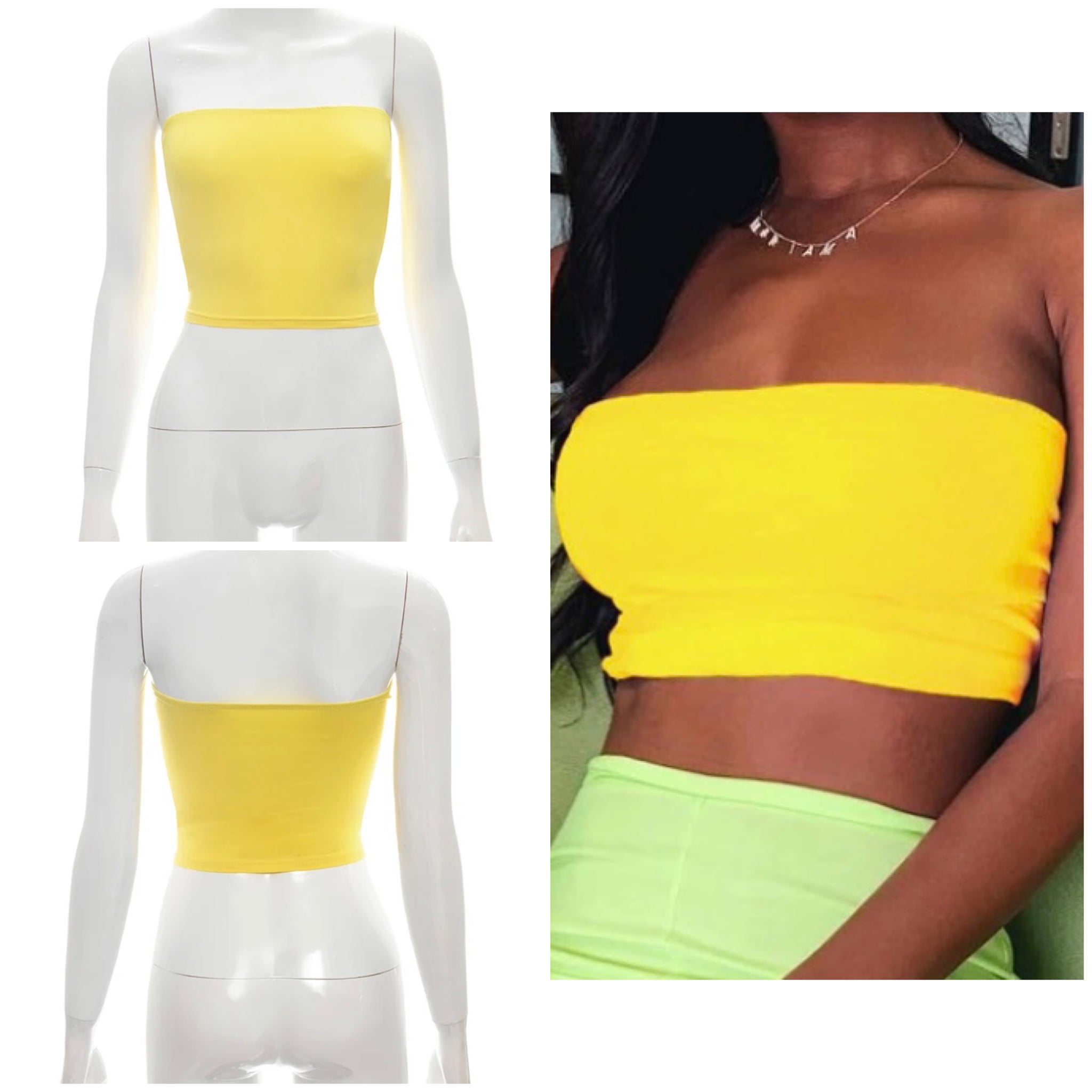 Women Yellow Sexy Fashion Strapless Tube Top