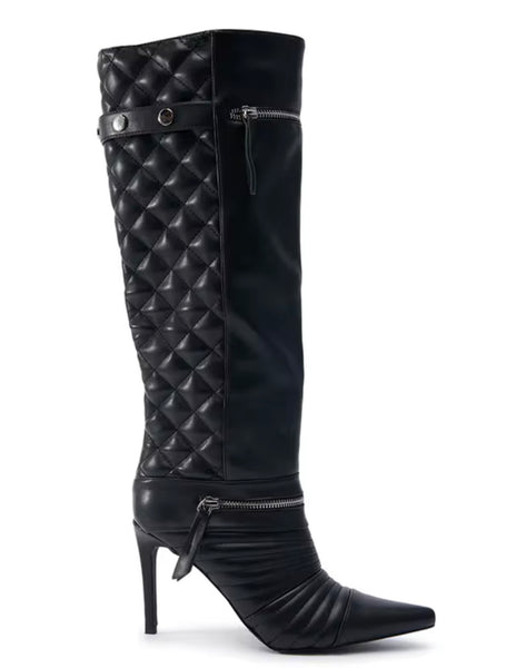 Women Fashion Black High Heel Zipper Knee High Boots