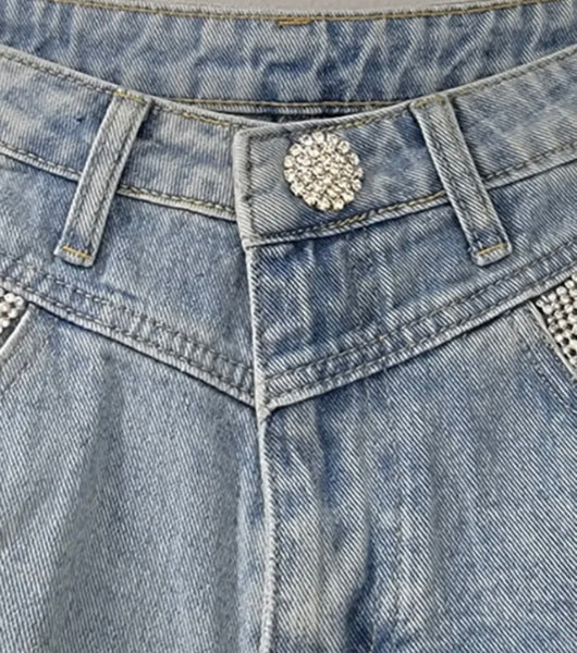 Women Fashion Bling Pocket Denim Shorts