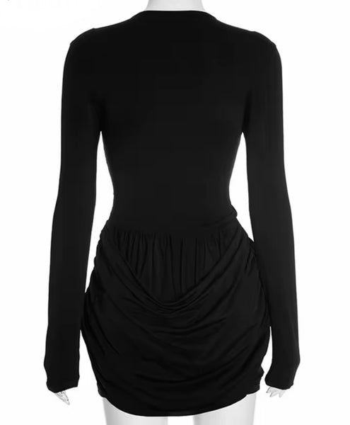 Women Sexy Gold Medal Cut Out Full Sleeve Draped Dress