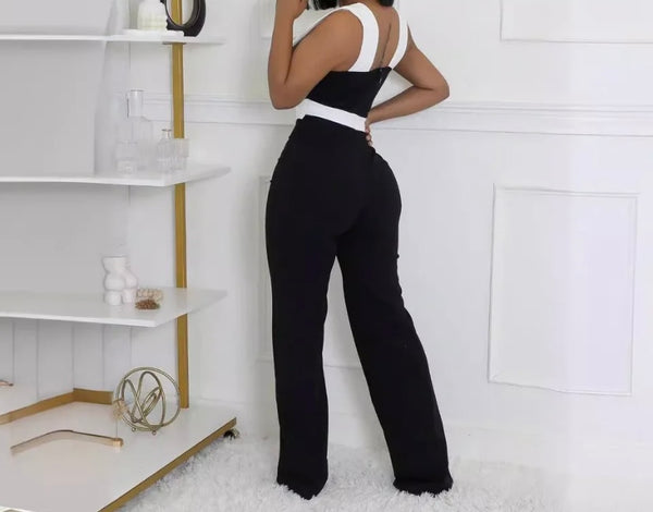 Women B&W Sexy Sleeveless Jumpsuit