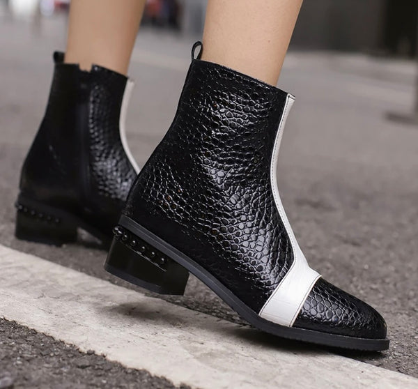 Women Fashion Color Patchwork Faux Leather Ankle Boots