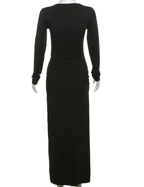 Women Sexy Solid Color Full Sleeve Bling Heart Maxi Dress